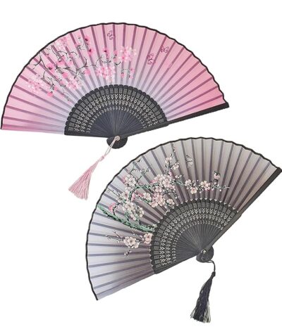 2PCS Chinese Fan for Hand, Japanese Fan for Hand, Paper Fan, Hand Fan Manual, Paper Fans for Decoration, Wedding Decor, Dance, Cultural Events, Wedding Party Props Decoration