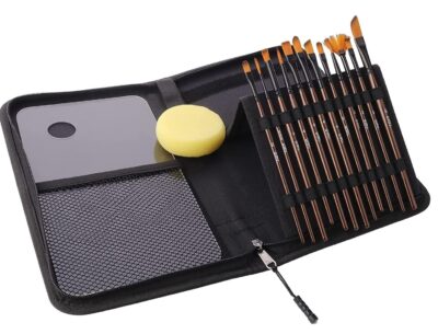 Umi 12-Piece Paint Brush Set with Pop-Up Case, Acrylic Palette & Sponge