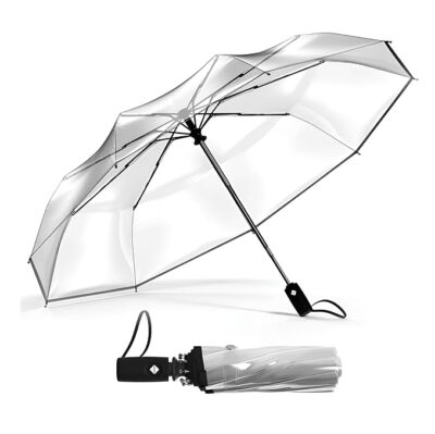 Contacts Transparent Windproof Travel Umbrella – Waterproof Clear Canopy, Strong Fiberglass Frame