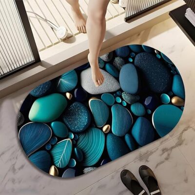 TEKCOOL 3D Bathroom mat, Door Mat, Floor Mat, Rare 3D Patterned Bathmat, Bathroom Decor,Anti-Slip, Absorbent Bath Rug, Quick Drying, Easy Care Shower Rug, Decorate (60X40CM) (Seashell-1pc)