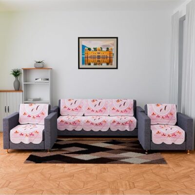 Kuber Industries Sofa Cover | Net Sofa Slipcover Set | Sofa Cover for Living Room | Sofa Slip Cover for Hall | 5-Seater Sofa Cover for Home Decor | Printed Sofa Cover Set | Pink
