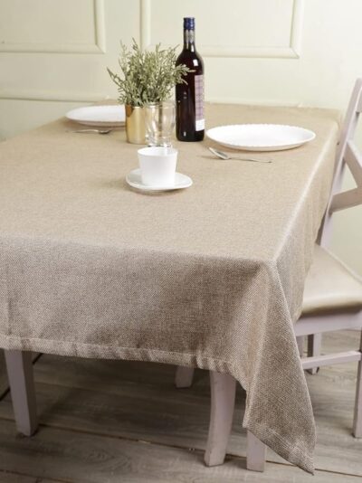 Premium Jute Linen Natural Feel Heat Resistant Solid Beige Color 6-Seater Table Cover, 1 Pcs Table Cover 50" x 90"