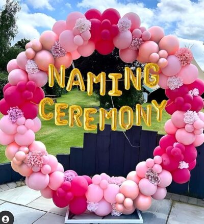 Rubber Pink Naming Ceremony Decoration Kit, Baby Name Revealing Decoration Items ,Baby Naming Ceremony Decoration Items For Girls ,Naming Ceremony Backdrop ,Namkaran Ceremony Decoration - 73 Pcs