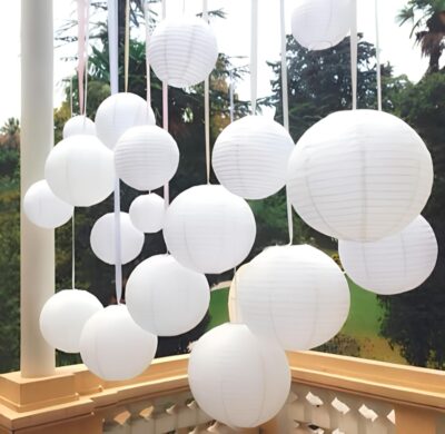 Wanna Party 5 Pcs White Paper Lanterns, Hanging Lamps for Home Decoration, Chinese Lantern, Japanese Lanterns, Hanging Round Paper Lantern Lamp for Pool Party Decorations