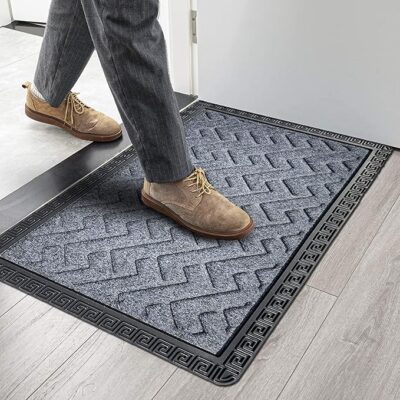 Door Mats For Home Entrance, Rectangular Mats Outside, Indoor Rubber Mat, Waterproof Bathmat Heavy Duty For Entry Areas Inside Door Mat Non-Slip Back Dirt Trapper (60X40 Cm, Grey)