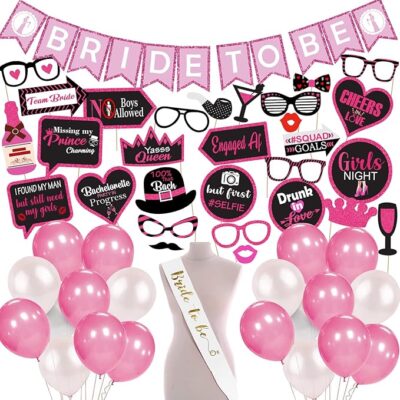 Party Props Bride to Be Decoration - 73 Pcs Bride to Be Decoration Set | Bachelorette Party Props | Bachelor Party Decorations | Bride to Bee lorette for Bride to Be Banner | Bride to Be Sash