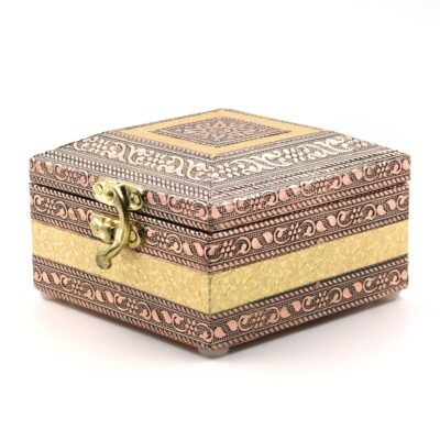 macsen Jewellery Box Wooden Storage Organizer Anniversary Gift Wedding Gift Vanity Box Bangle Earrings Necklace Multi-Purpose use for Women (1 Section, Golden+Copper, 4in x 4in x 2.5in)