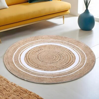 Kuber Industries Handwoven Round Jute Carpet Rug – 60x60 cm (White)