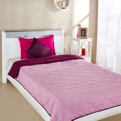 Solimo Microfiber Reversible Quilt Blanket, Single, 120 GSM, Mellow Mauve and Royal Violet