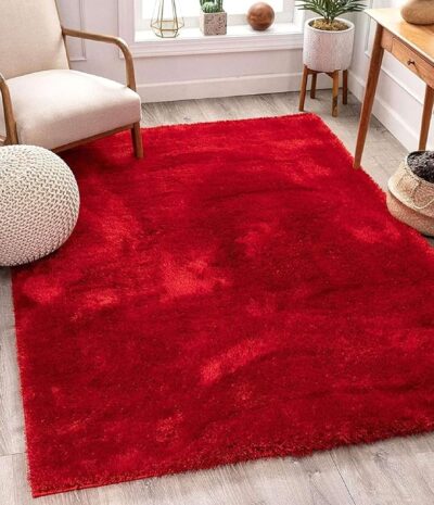 Luxury Plain Area Rug for Living Room, Soft Touch Carpet, Non-Slip Backing, Fade Resistant & Easy Cleaning, Elegant Modern Décor, Red, 2x6 Runner ft