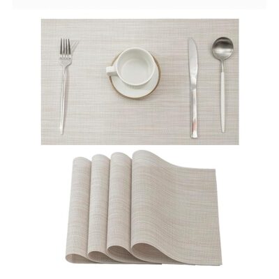 Zollyss Linen Grey Placemats Heat Resistant Non-Slip Place Mats for Dining Table, Washable Durable PVC Vinyl Woven Table Mats ,5