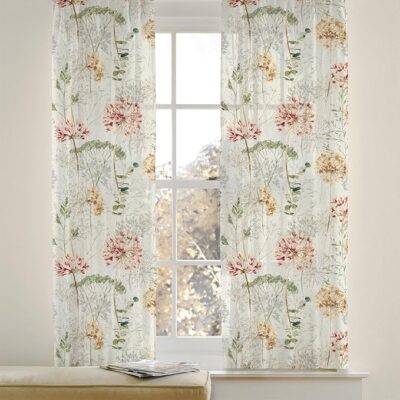 Haus & kinder Linen Sheer Polyester Window Door Curtain Set of 2 for Bedroom Livingroom | Curtains 5 feet | Floral Window Curtains | Transparent Curtains | Eyelet Rings | Country Journal | 4ft X 5ft