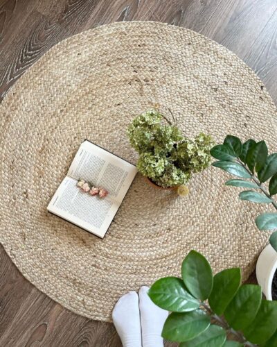 Farmhouse Natural Jute Hand-Braided Rug – 2x2 ft Round/Rectangle