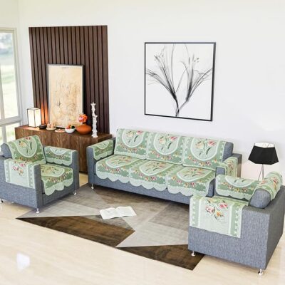 Kuber Industries Sofa Cover | Net Sofa Slipcover Set | 5Seater Sofa Cover with Arms for Hall | Couch Sofa Cover Set | Sofa Cover for Hall & Living Room D�cor | Tulip Printed | Green
