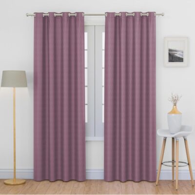 LINENWALAS 100% True Blackout Curtains 8.5 Feet Long - Set of 2 Panels, Herringbone Embossed Design Complete Light Block, Thermal Insulated & Noise Reducing Room Darkening Curtains (Lilac)