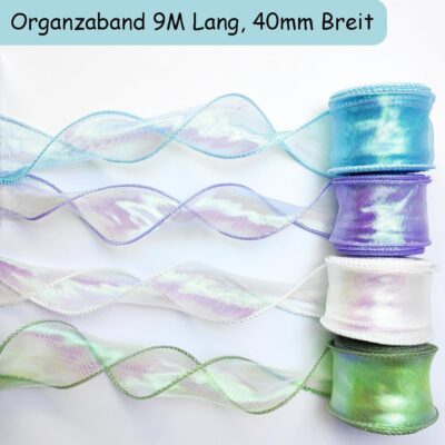4Pcs Ribbon Roll, Organza Ribbon for Gift Wrapping, Purple Blue White Green Organza Fabric Material for Party Decorations DIY Crafts and Bouquet Gift Wrapping