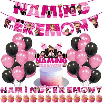 41 Pcs -Girl Boss Baby Theme Naming Ceremony Decoration/Naming Ceremony Decoration Items for Baby/Naming Ceremony Decoration - Color Pink
