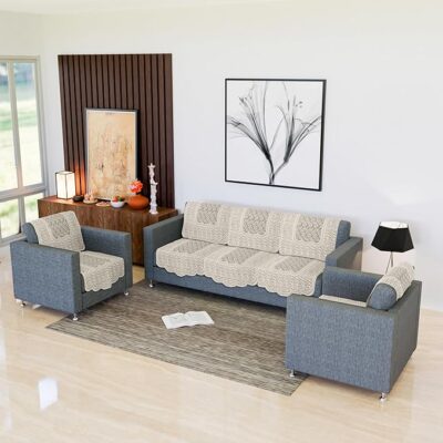 Kuber Industries Sofa Cover Set | 5Seater Sofa Cover for Hall & Living Room | Cream Zig Zag Printed