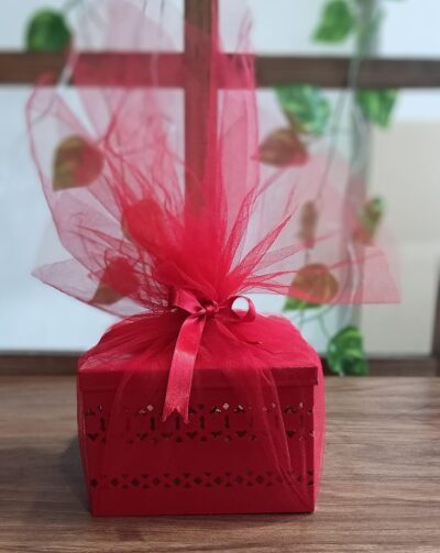Gift Box/Metal Reusable Gift Hamper Box for Diwali/Empty Diwali Gift Packing Box 17 x 17 x 12 cm free with net wrape and ribbon.