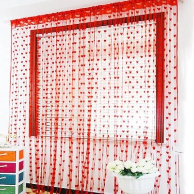 Pindia 6 feet Set of 2 Red String Net Heart Design Door Window Curtain