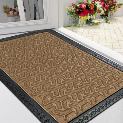 Ishro home Premium Door Mat for Home Entrance, Waterproof All-Season, All-Weather Doormat, Sturdy Natural Rubber, Fade Resistant, Low Profile, Easy Clean, Heavy Duty (60X40 cm) (Beige) Rectangular