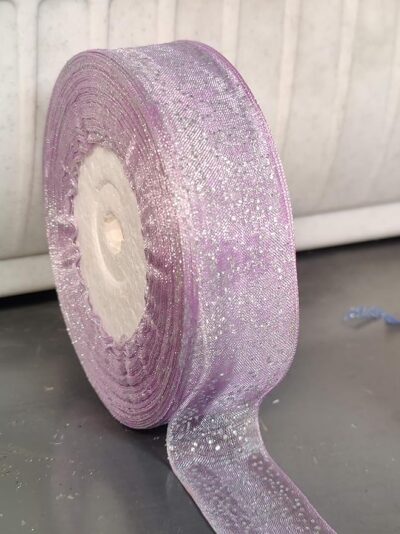 UKIYO | Sparkling Organza Ribbon (L=5 Meter, W=1 Inch) for Bridal Gift wrap, Wrapping Bows, Gift Bows, Christmas Bows, Party Decoration (Lilac)