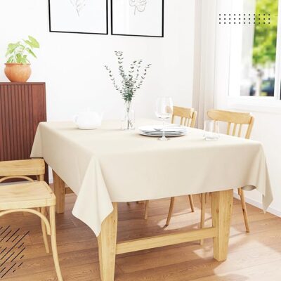 Encasa XO Rectangular Dining Table Cover for 4-to-6-Seater Size 140X180 Cm Cotton Canvas Fabric Natural Solid Color Dining Tablecloth for Decoration-Machine Washable