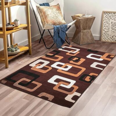 Machine-Made Carpet | Fade Resistant, Eco-Friendly, Anti-Skid Backing, Thick & Soft | Living Room, Drawing Room, Dining & Bedroom | Dark Pattern, Maroon | 152×92×1 cm