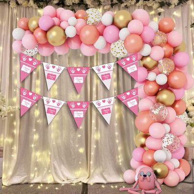 Festiko® Naming Ceremony Pink Decoration Combo (52 Pcs), Naming Ceremony Party Items, Party Decoration Supplies (Balloons, Banner, Fairy Lights)