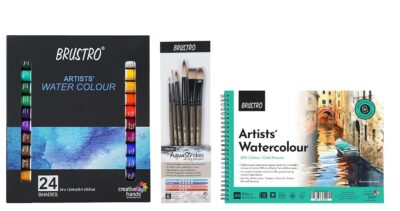 BRUSTRO Watercolour Combo Set – 24×12ml Tubes + A5 300gsm Pad + 6 Brush Set