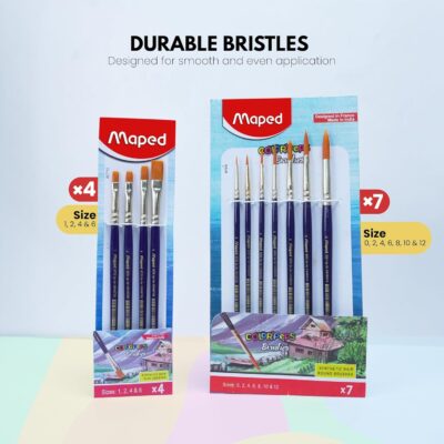 Maped Synthetic Paint Brush Set – 7 Pieces (Round & Flat)
