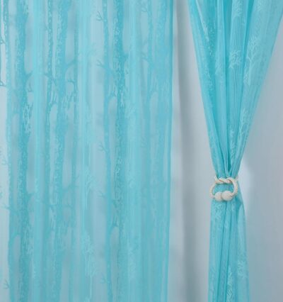 Homefab India Pack of 2 Tissue Curtains Sheer Panel Transparent Net - 7 Feet, Door, Aqua Blue, Floral, Grommet Curtains