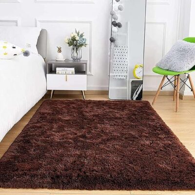 Plain Rug for Kids Room, Soft & Non Slip Carpet, Solid Color Design, Easy Washable, Fade Proof, Safe & Comfortable Play Area Carpet, Brown, 4x4 Round