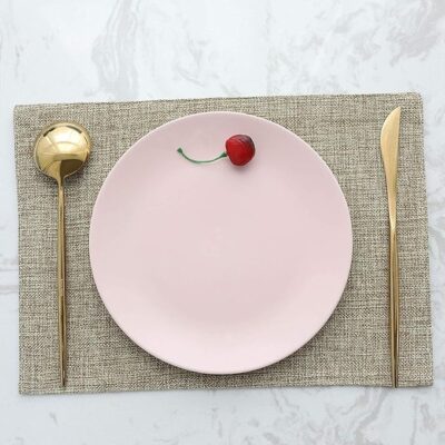 Kooti Washable Jute Tablemats/Placemats Set of 4 Heat Resistant Dining Table Place Mats for Kitchen Table Wedding Party, 12 x 18 inches, (Natural Linen)