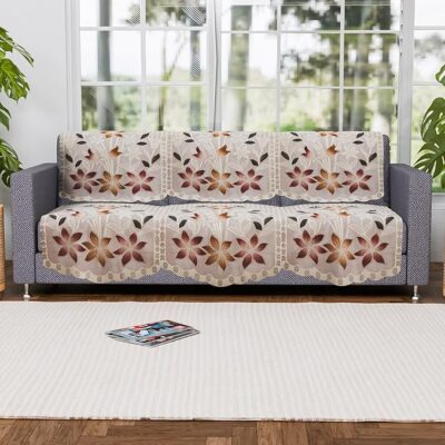 Kuber Industries (Set of 6) Stylish & Durable Cotton Sofa Covers 3 Seater | Washable Sofa Protector/Mat | Suitable Slipcover for Living Room & Office | Brown Printed Lining