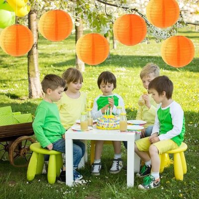Round Chinese Japanese Paper Lantern Hanging Paper Lanterns Metal Frame for Home Lamps, Party, Event Decoration 12-Inch Outdoor/Indoor Paper Lanterns Orange (Set of 6)