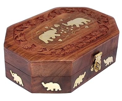 ITOS365 Handmade Wooden Jewellery Box for Women Jewel Organizer Elephant Décor, 7 x 5 inches