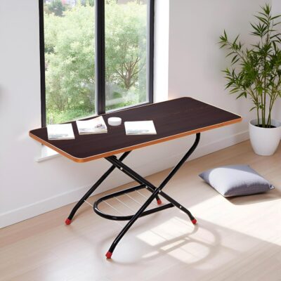 Wooden Height-Adjustable Foldable Coffee Table | Portable Center Tea Table with Storage Rack | Multifunctional Dining Table for Home | Office | Indoor & Outdoor | Compact & Easy Clean