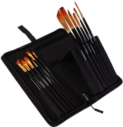 Kabeer Art 12-Piece Long Handle Brush Set with Zippered Pop-Up Carry Case