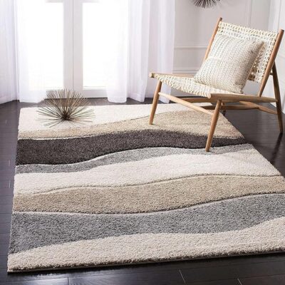 Elegant Soft Carpet for Living Room, Non Slip Area Rug with Cozy Texture, Fade Proof & Easy Clean Surface, Stylish Modern Interior Décor, Skin Beige, Mid Grey & Cream, 3x5 ft