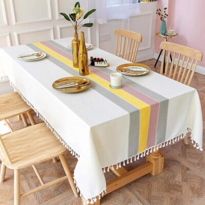 Urban Space Sicilia Table Linen Collection - Premium Water & Stain Resistant Dining Table Cover for 6 Seater, Anti Skid Table Cloth for Center Table, 1 Piece (Yellow Grey, 52"x 92")