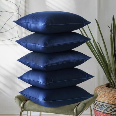 RD TREND® Satin Cushion Covers 18 Inch x 18 Inch | Decorative Throw Pillows for Sofa, Couch, Living Room, Home Décor Cushion Cover Set of 5 (Blue)