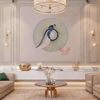 Nualish Handcrafted Metal Peacock Wall Art | Premium 3D Blue Metal Décor for Living Room & Bedroom (78x76 cm)