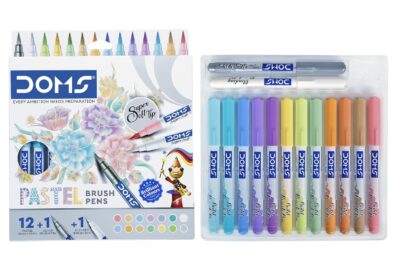 Doms Super Soft Brush Pen Set – 12 Pastels + Silver + Blender (14 Pens)