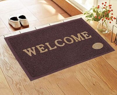 Kuber Industries Printed Welcome Door Mat Strong PVC Material & Solid Print Anti-Skid & Waterproof Size 58 X 38 (Brown), Large Rectangle