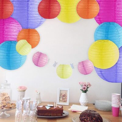 16 Pack Assorted Colorful Decorative Chinese/Japanese Floating Sky Paper Lanterns Metal Frame for Events, Party Decoration (Multiple Sizes)