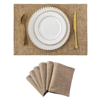 Elegant Linen Placemat | 33x48cm Champagne Heat Insulating, Nonslip & Washable | Durable Polyester Fabric | Ideal for Home Dining, Kitchen, Bathroom, Office