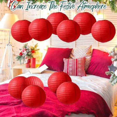 12 INCH, 3 Pieces RED Chinese Japanese Paper Lanterns (RED, 12INCH), 3 pcs