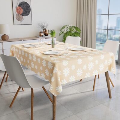 Encasa XO Dining Table Cover Cloth for 4 to 6 Seater (56"x72") | Cotton Rectangular Dining Table Cloth – Machine Washable Rectangle Table cover for Wedding, Party, Buffet – Daisy Beige