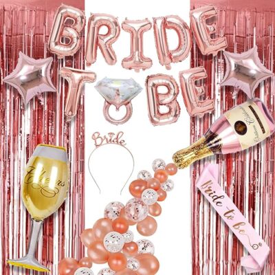 Party Props Bachelorette Party Decorations - 34pcs Bride to Be Decoration Set Combo | Foil Balloon Banner | Bride to Be Sash and Crown | Rose Gold Balloons | Bridal Shower Decorations